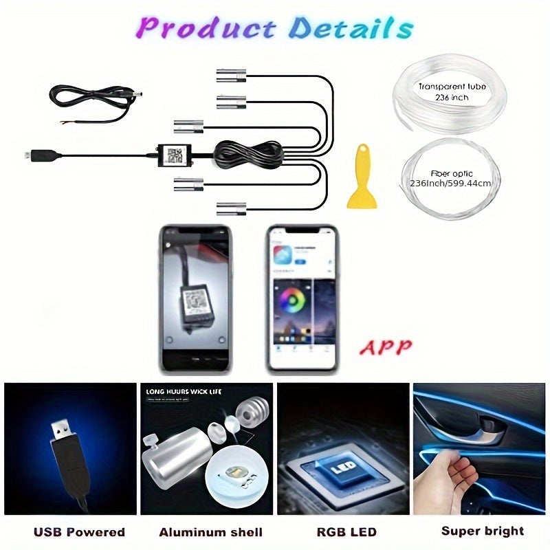 Interior Car LED Strip Lights – 5-in-1 RGB Ambient Lighting Kit