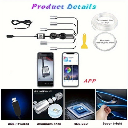 Interior Car LED Strip Lights – 5-in-1 RGB Ambient Lighting Kit
