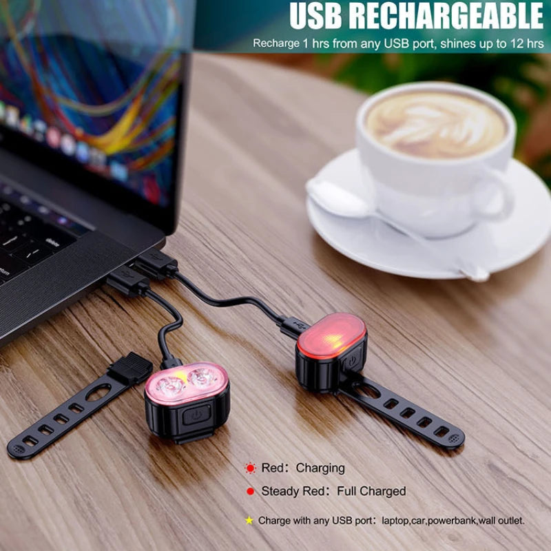 USB Rechargeable Front & Rear Bike Light Set
