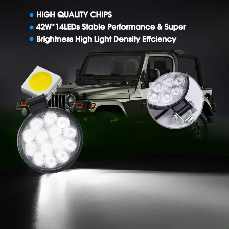 42W Round 14LED Car Work Light – Off-Road Fog & Headlight