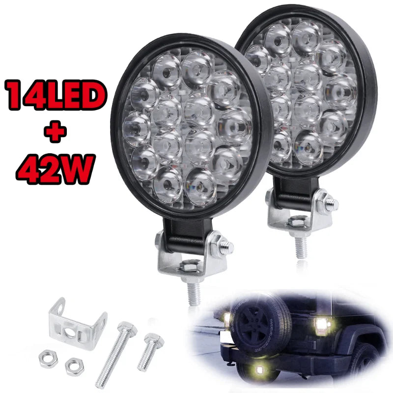 42W Round 14LED Car Work Light – Off-Road Fog & Headlight