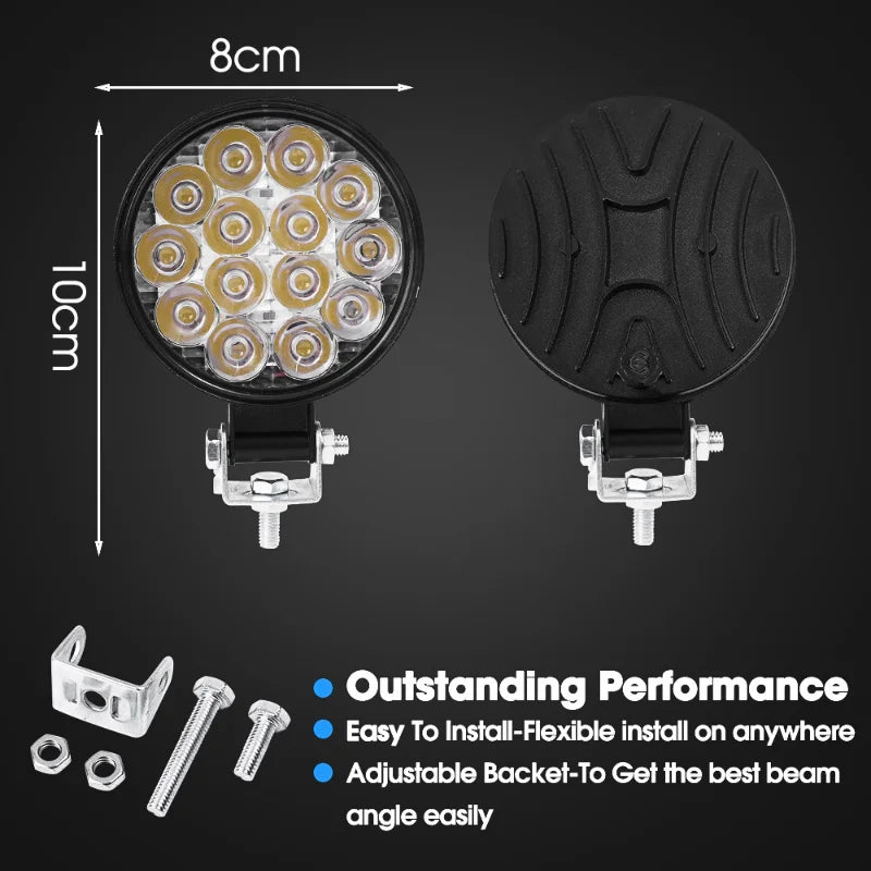 42W Round 14LED Car Work Light – Off-Road Fog & Headlight
