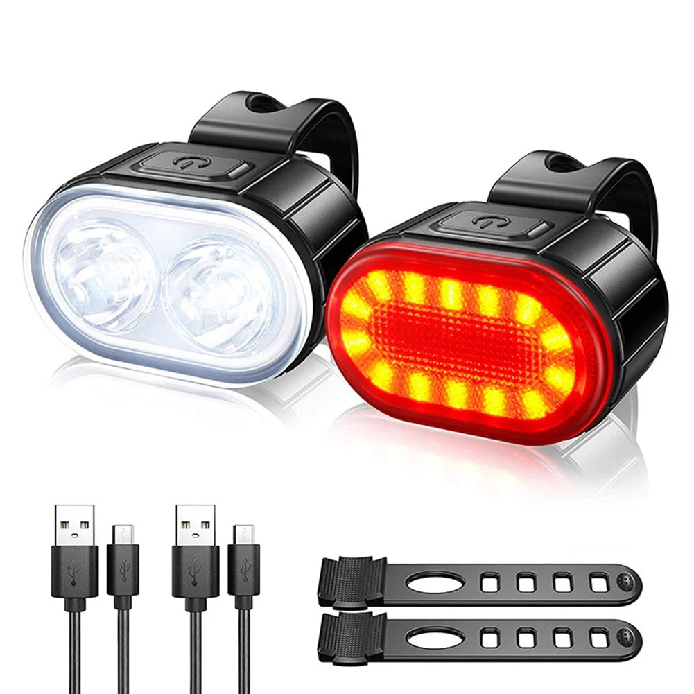 USB Rechargeable Front & Rear Bike Light Set