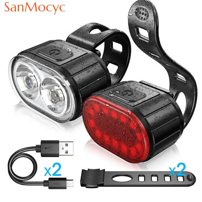 USB Rechargeable Front & Rear Bike Light Set