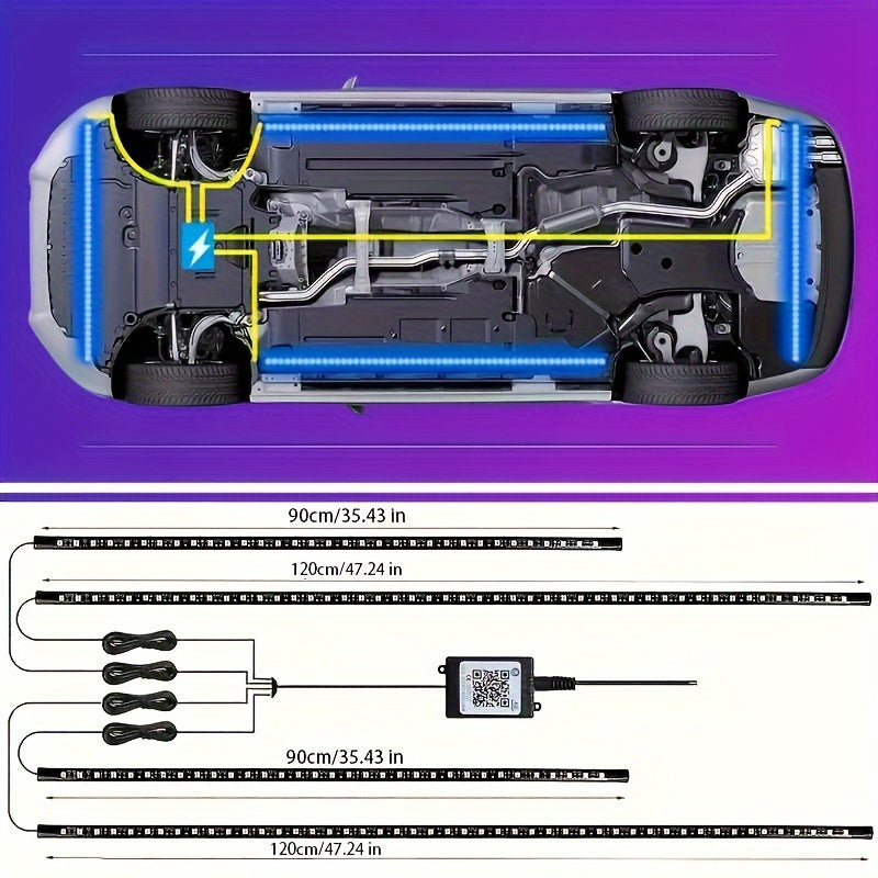 RGB Car LED Light Strips (4pcs) – Universal Interior LED Base Lights